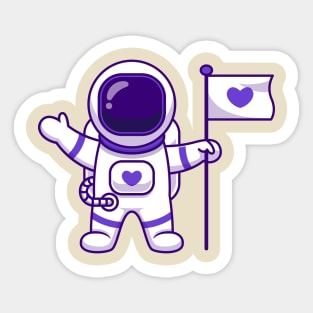 Cute Astronaut Standing With Flag Cartoon Sticker